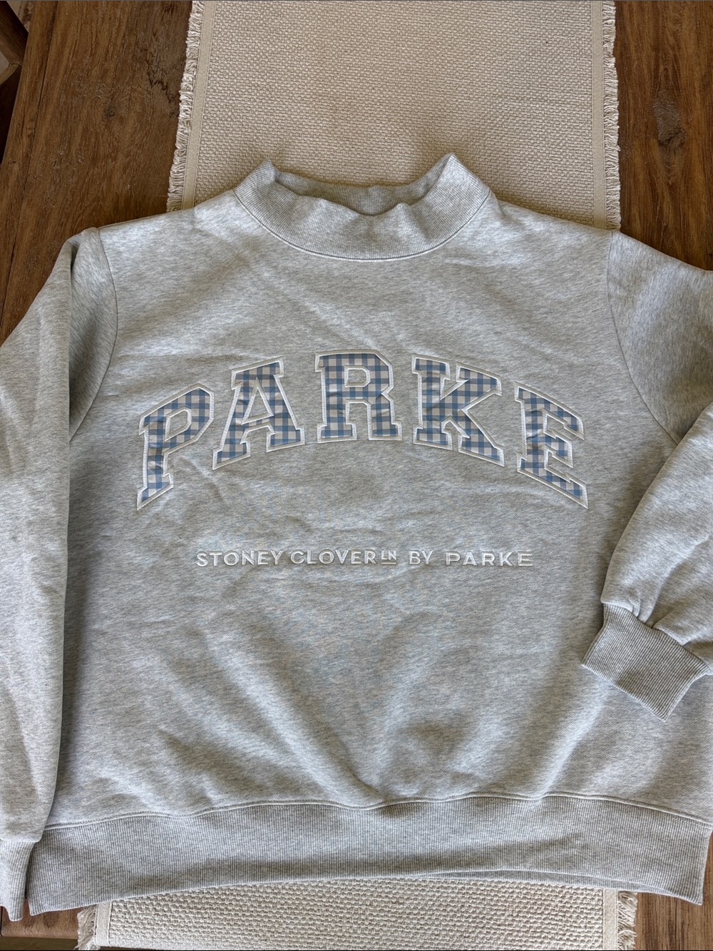 Parke x Stoney Clover Collab Women’s Light Gray + Blue Gingham Logo Sweatshirt